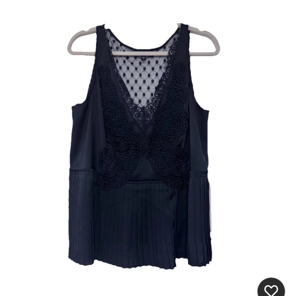 Express Black Butterfly/Polka Dot Mesh Top